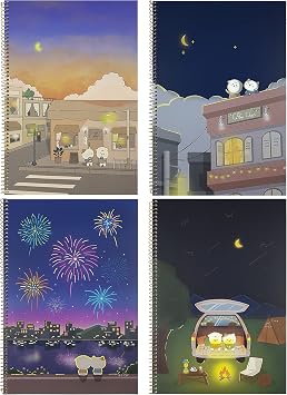 Cute Cat & Dog Aesthetic Korean Notebooks, Pack of 4, 50 Pages, Lined Spiral Notebook Set, Kawaii Designs for Journal, Composition, Ideal Gift for College Student, Girls, Women