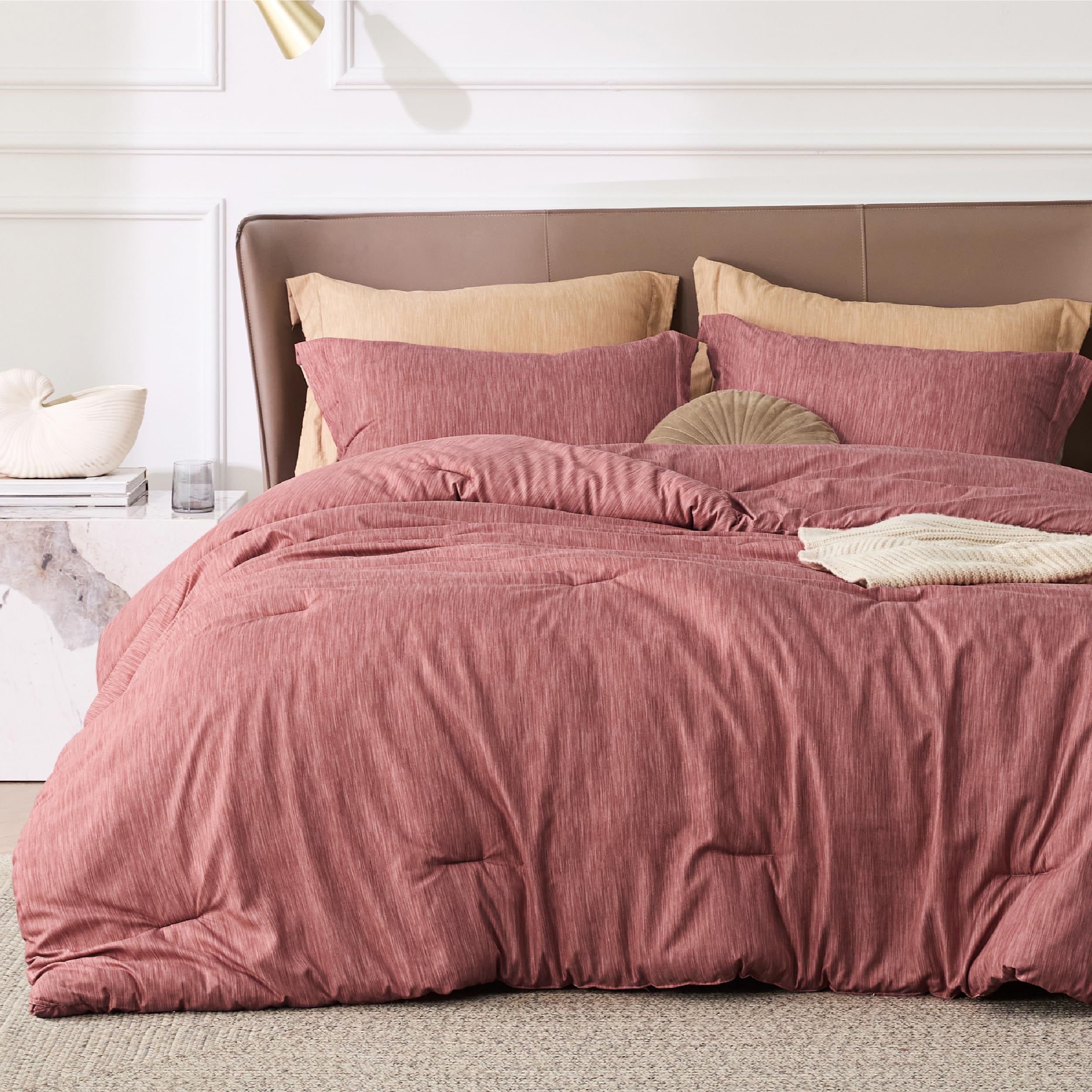 Bedsure Pink Clay Queen Comforter Set, Cationic Dyed Bedding Set 3 Pcs