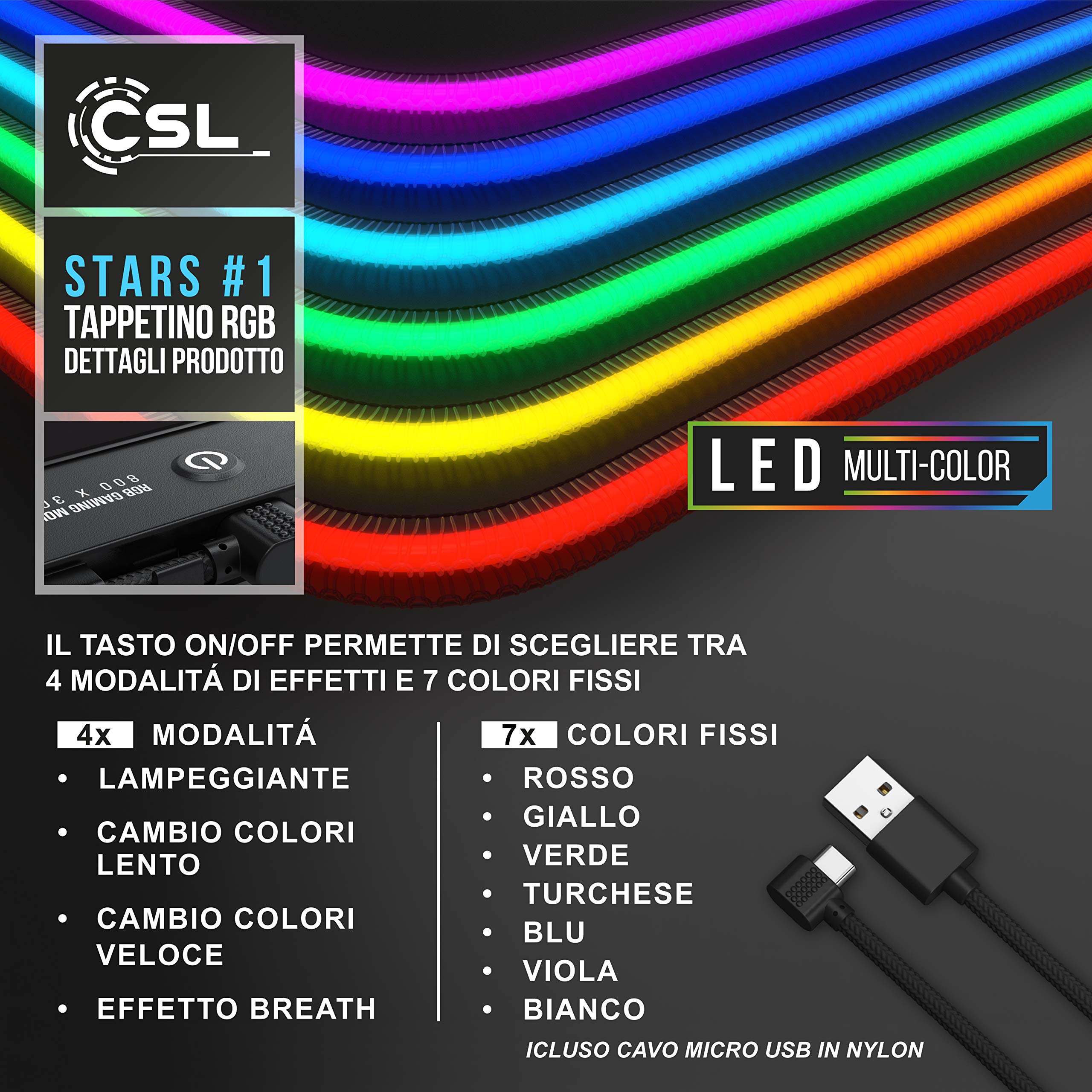 TITANWOLF - RGB Tappetino per Mouse da Gioco XXL - Mouse Pad Gaming - 800x300mm - Stars11 LED Colori e Effetti di Luce - Precisione e velocità - Lavabile - per Computer PC e Laptop -