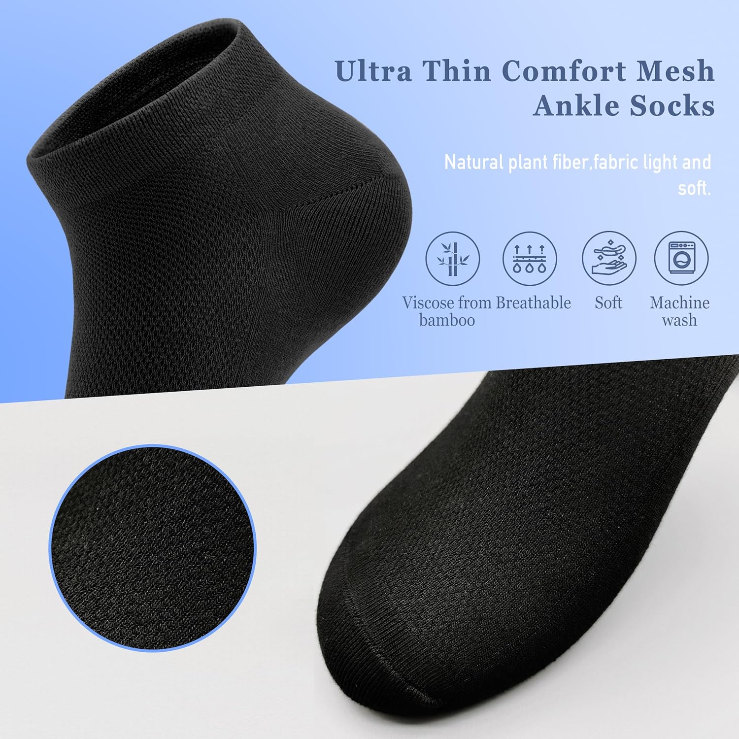 SERISIMPLE Ultra-Thin Comfort Viscose Bamboo Mesh Ankle Socks for Women -Breathable Lightweight Low-Cut Socks 5 Pairs - Image 4