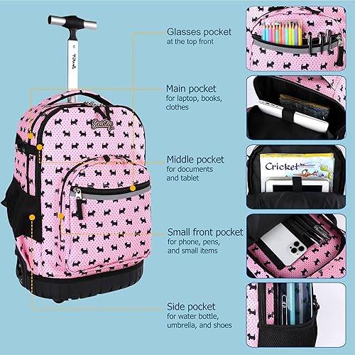 Miniatura 9 de seastig Mochila con ruedas de 18 pulgadas con bolsa de almuerzo y estuche para lápices, mochila con ruedas, mochila para laptop, adultos y niños,