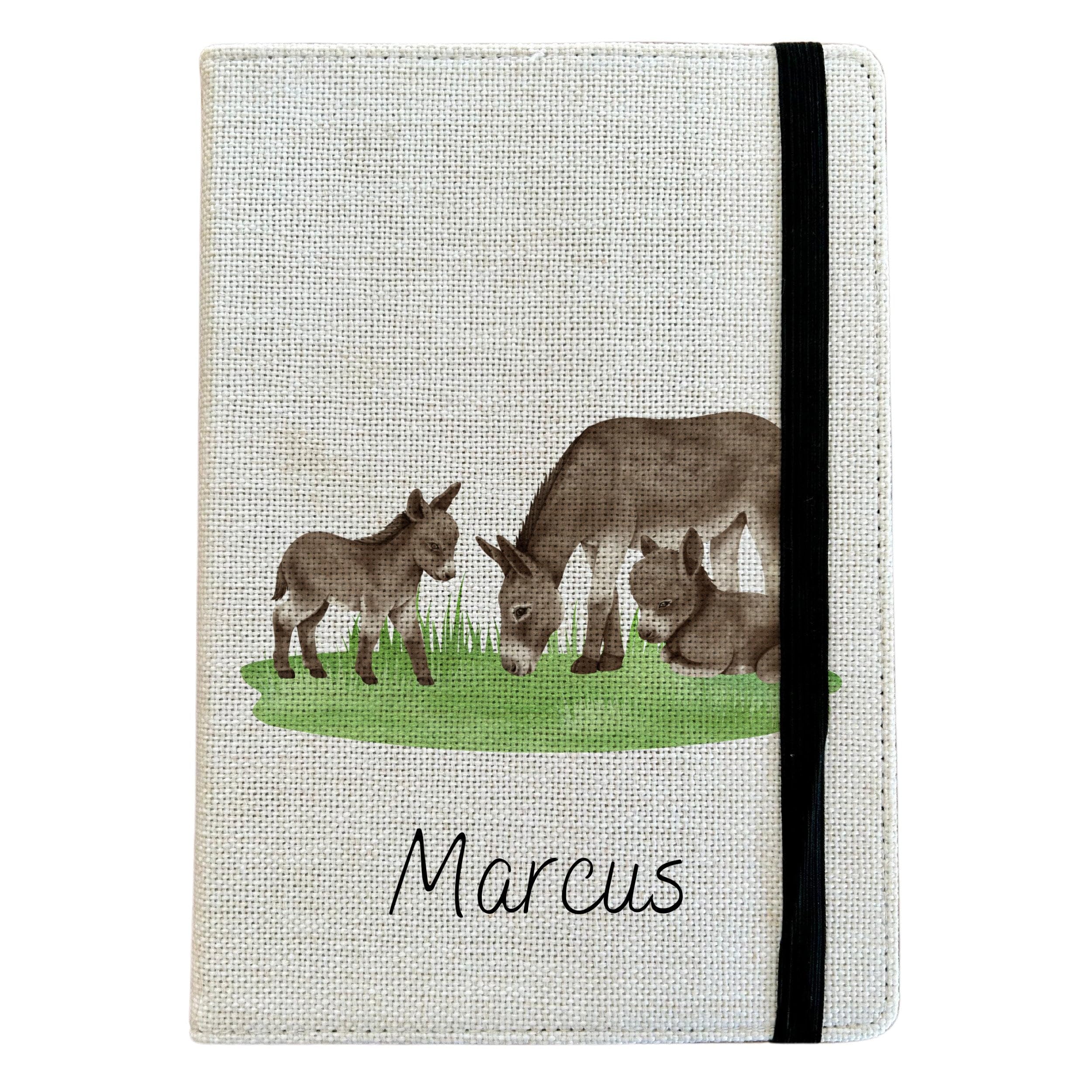 Personalised Donkey A5 Notebook - Custom Farm Animal Lined Journal - Reusable Wildlife Notebook Cover - Linen Hardback Journal Cover Gift