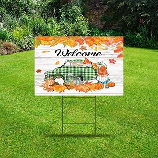 Seasonal Welcome Fall Yard Lawn Sign 12x18 Inch Maple Leaves Autumn Harvest Custom Yard Signs with Stakes for Birthday Rent Party Supplies Décor