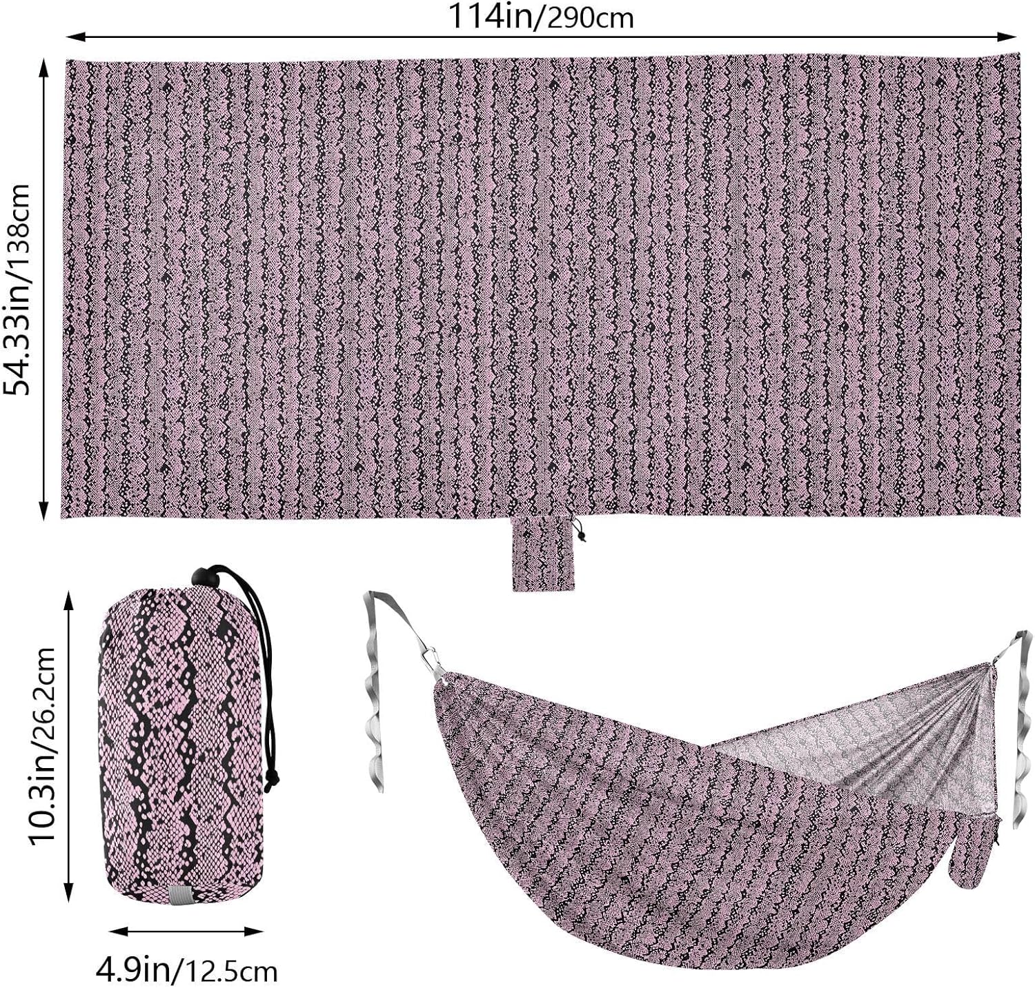 ALAZA Snake Print Camping Hammocks Single or 2 Person 500 lbs Portable Parachute Travel Hammock w/Tree Straps for Hiking Backpacking Indoor Outdoor