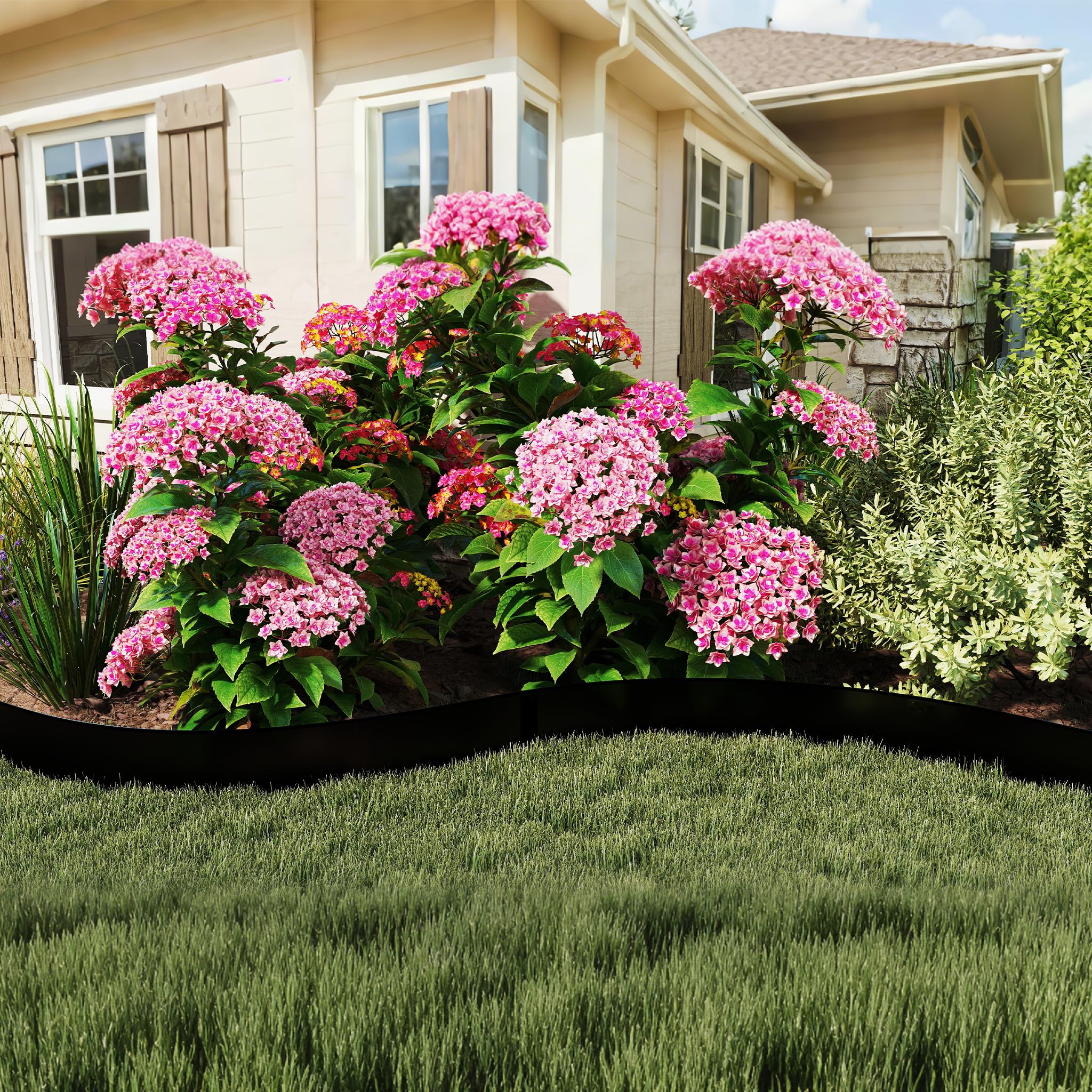 ACXIN Bordure de pelouse flexible en métal, lot de 5 pièces 100 x 10 cm, bordure de massif galvanisée avec 25 clous de fixation, bordure de jardin pour cour, jardin, ferme, couleur noire