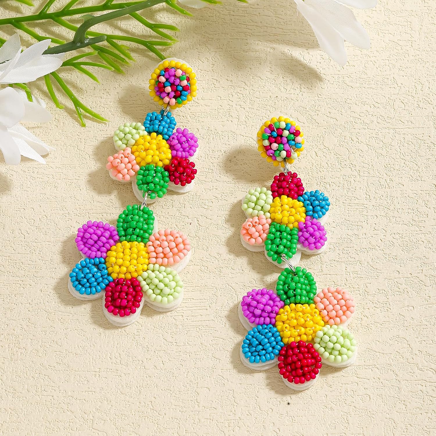 Handmade Beaded Flower Dangle Earrings for Women, Bohemian Cute Bloom Drop Earrings, Lightweight Statement Jewelry Gift for Everyday Wear - Image 6