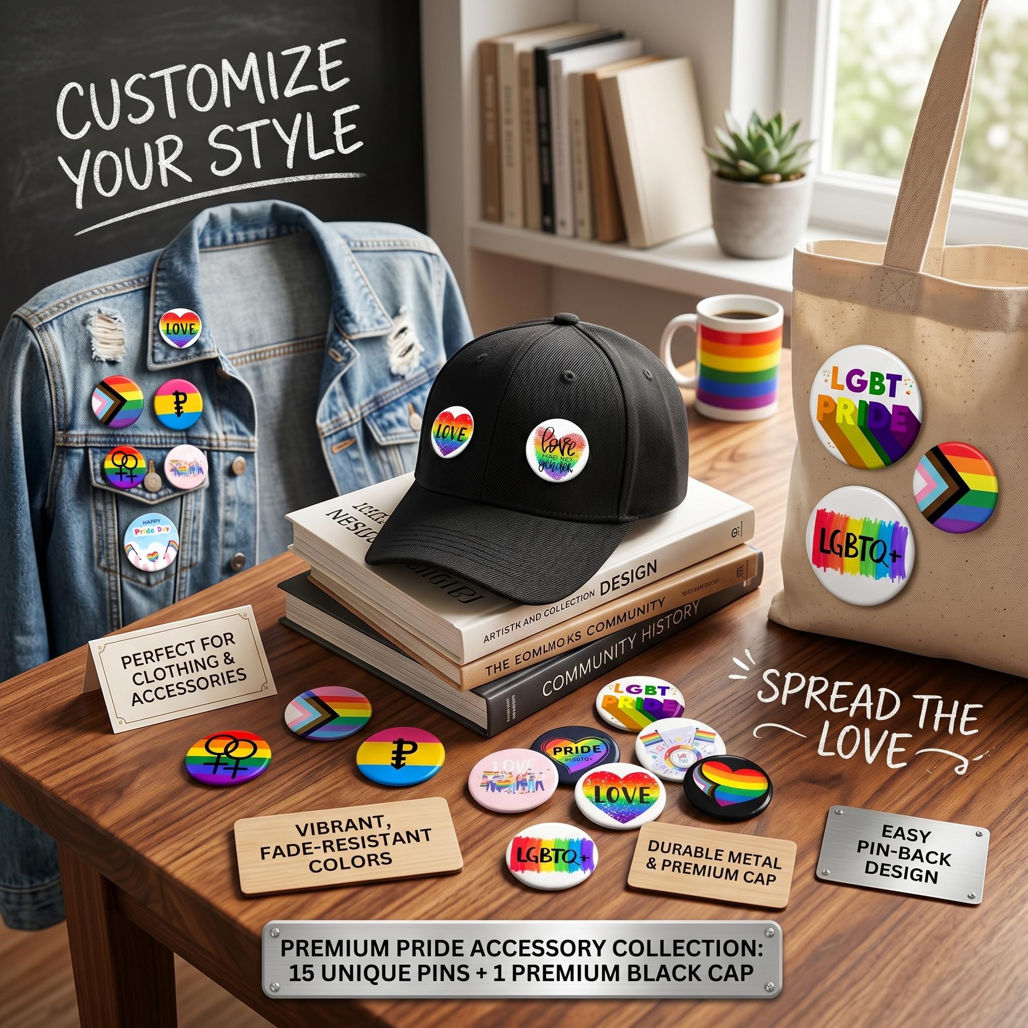 Chapas Pride LGBTQ 15 Piezas 44MM, Insignias Arcoíris LGBT, Pines Redondos de Metal, Set Broches Orgullo