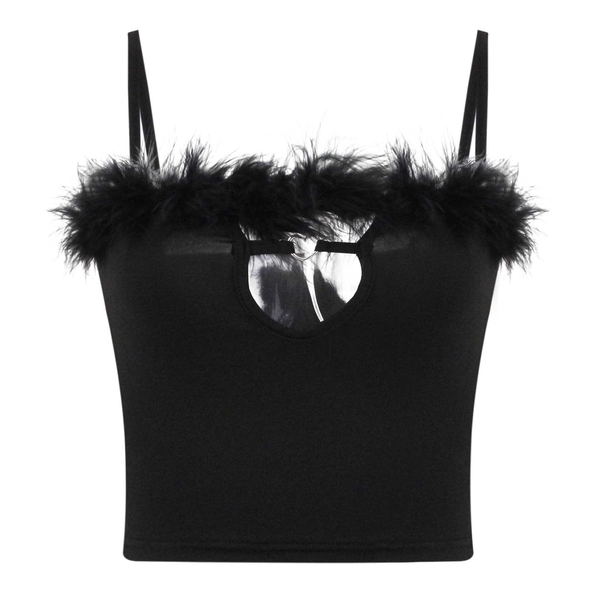Vimoisa Women Faux Fur Tank Top Spaghetti Strap Crop Cami Top