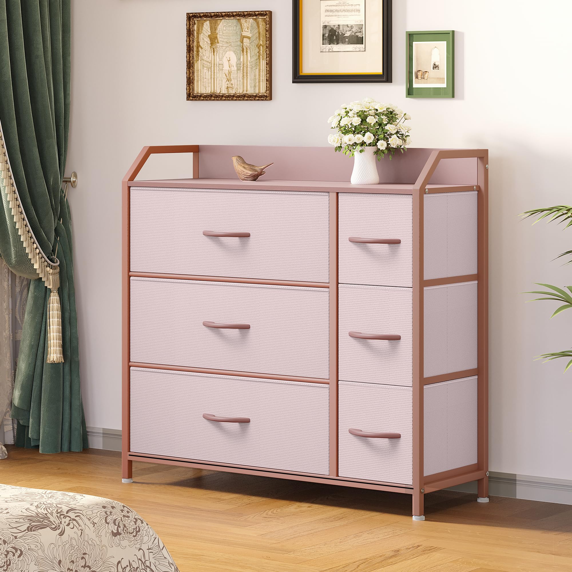 YITAHOME Kleine Ladekast Met 4 Laden, Stoffen Dressoirs Gemakkelijk Trekhandvat Stevig Stalen Frame Opbergladen Voor Slaapkamer Groen 2941088204