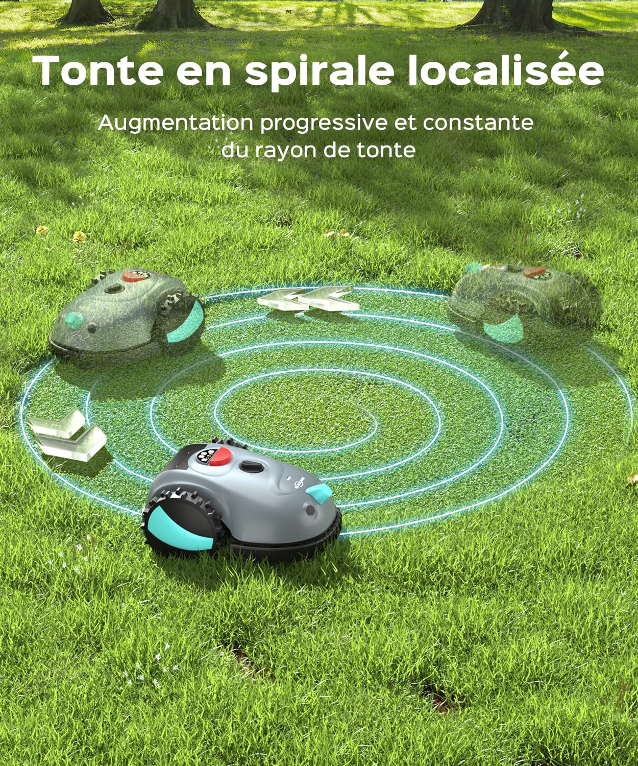 YARDCARE V100 Robot Tondeuse sans Fil Périphérique avec Navigation Visuelle, Détection d'obstacles 150, Robot Tondeuse Gazon avec Batterie(4Ah), Peigne à Herbe, Lames de Rechange