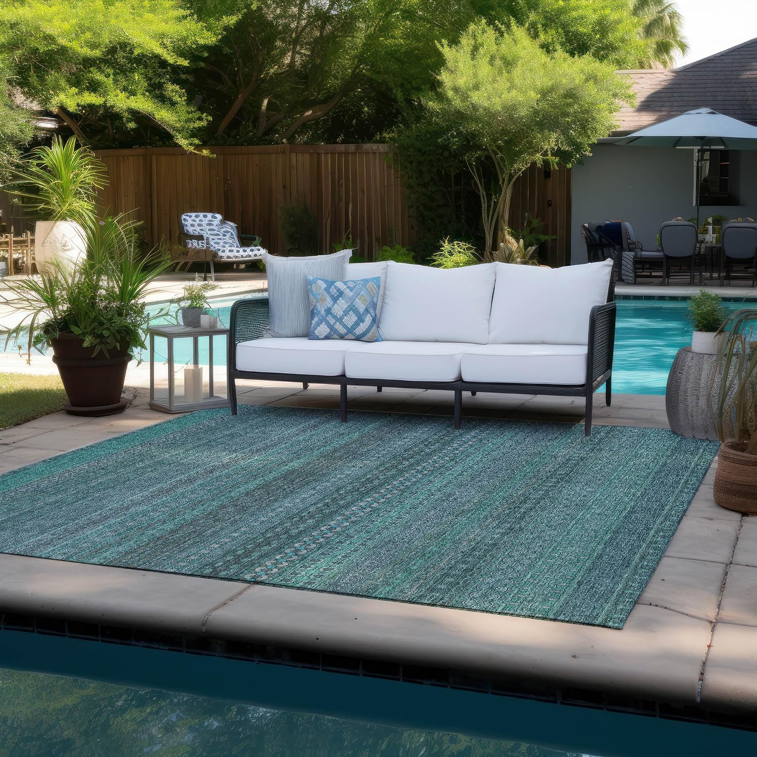 Addison Rugs Chantille ACN527 Teal 5' x 7'6 Indoor Outdoor Area Rug, Stain Resistant, Machine Washable, Non Shedding, Bedroom, Living Room, Dining Room, Kitchen Rug