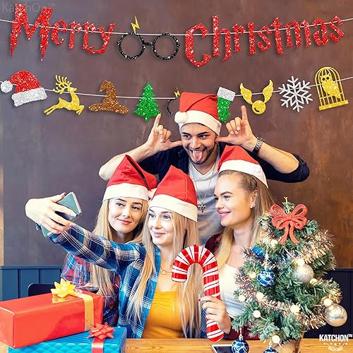 Miniatura 8 de KatchOn, Guirnalda de pancarta de Feliz Navidad con purpurina roja, 10 pies, sin bricolaje, guirnalda de decoraciones de Navidad para interiores,