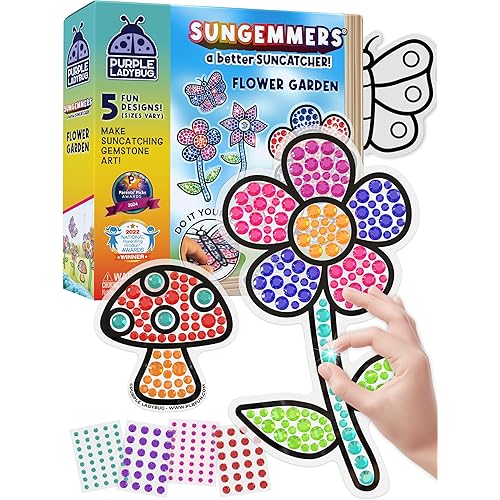 PURPLE LADYBUG SUNGEMMERS Suncatcher Gem Art for Kids - Fun Christmas Stocking Stuffers for Ages 6-12, Birthday Gift for Girls 6-8, 8-12, Arts & Crafts Activities, Window Diamond Art Kit