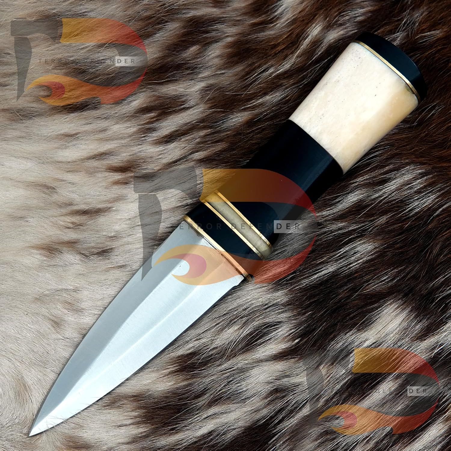 Personalize Handmade Celtic Scottish - Stainless Steel Sgian Dubh Dirk knife Camel Bone Handle, Come with Pure Leather Sheath | EDC