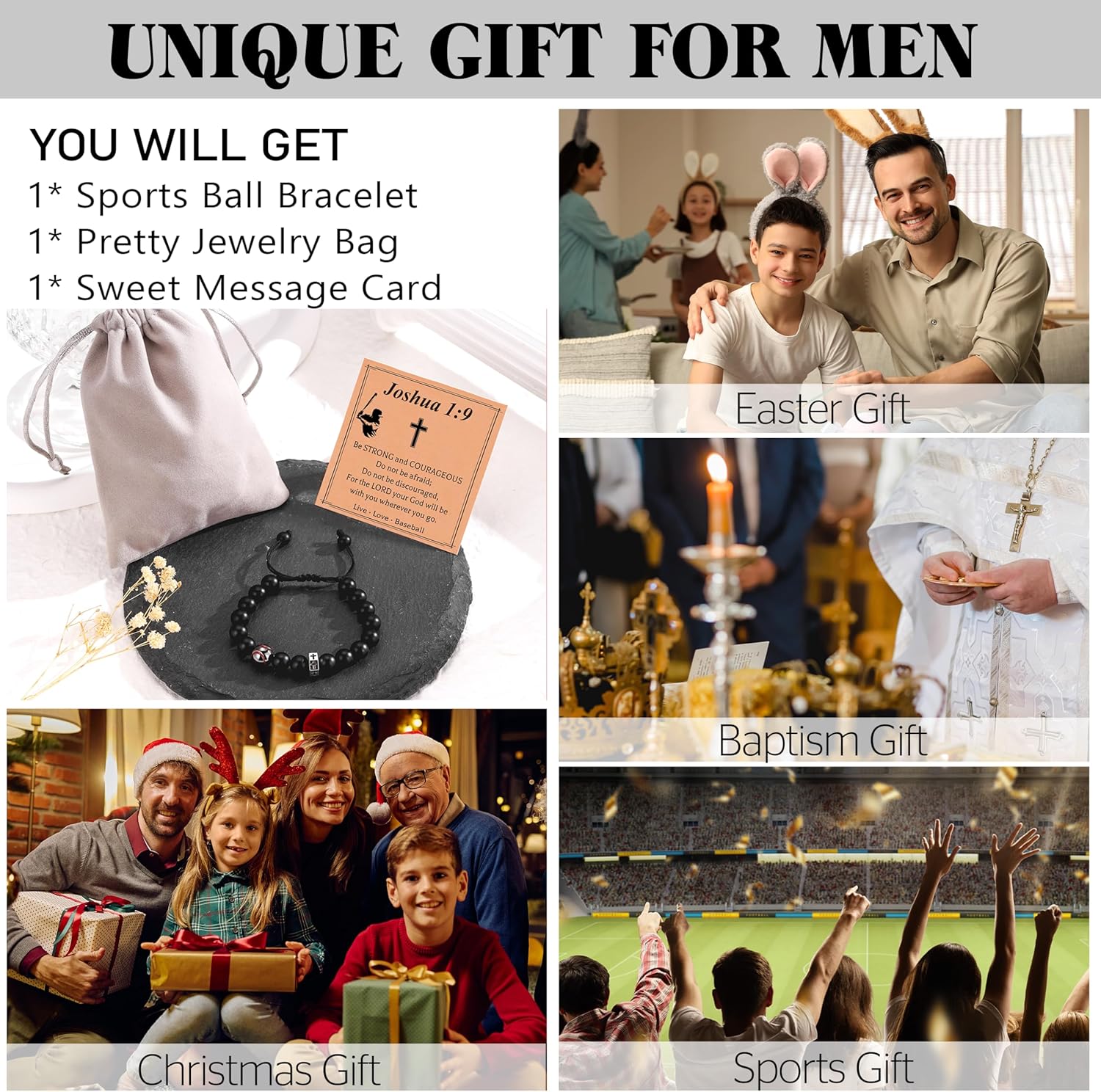 Baseball/Basketball/Football/Soccer Bracelet for Boys Cross Beaded Bracelet Gifts for Son Grandson Players Team Fan Friends,Birthday Gifts for Men Boys - Image 6