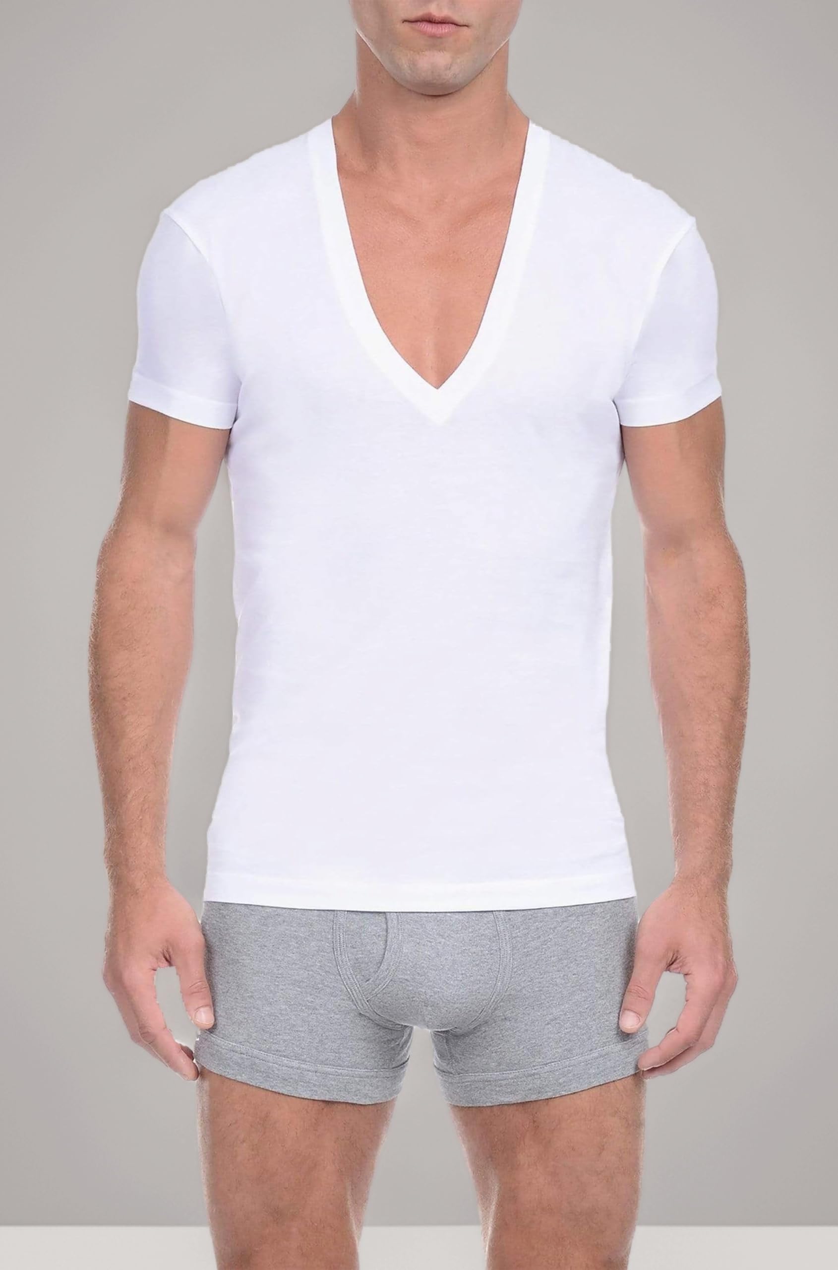 2(X)IST Men's Pima Cotton Slim Fit Deep V-Neck T-Shirt, White, X-Large