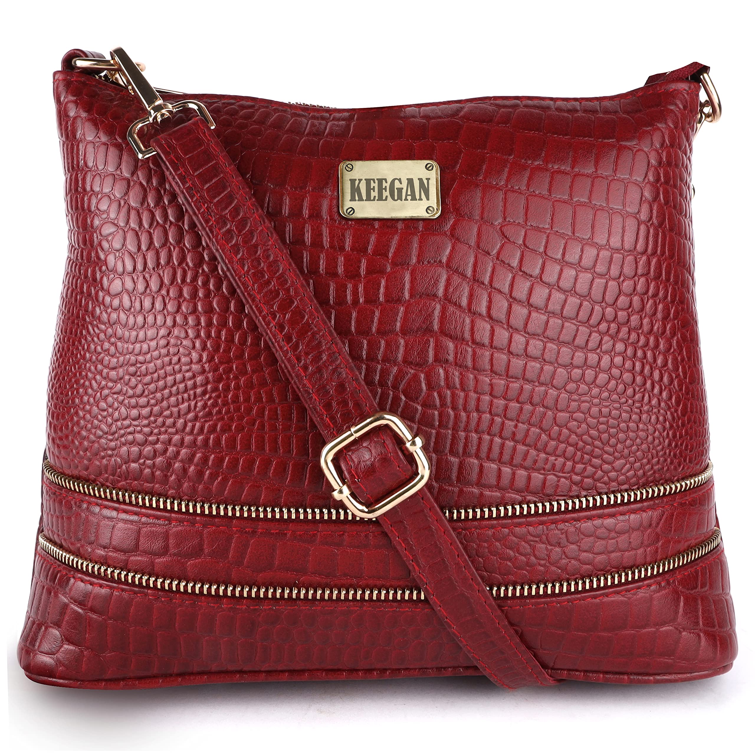 Keegan 100% Pure Genuine Leather Womens Sling Bag | Cross Body | Hand Bag | Purse with Adjustable and Detachable Straps | Trendy Stylish Side Sling Bag for Women | Ladies & Girls (Red) (B0B6Q3H6NF) Amazon Price History, Amazon Price Tracker