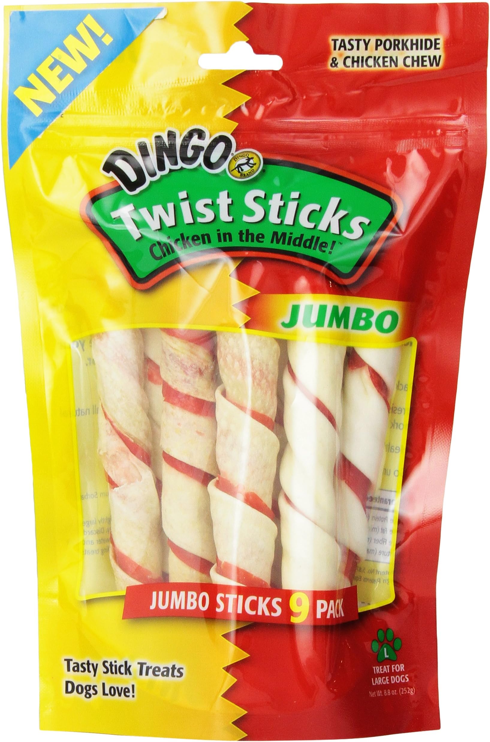 Twist Sticks Jumbo Rawhide Chews Made with Real Chicken, 9-Count