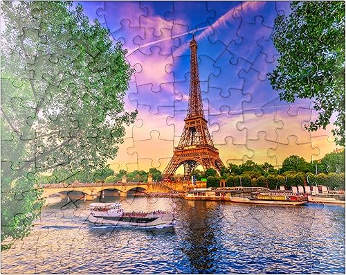 Miniatura 1 de The Eiffel Tower and Sena River at Sunset in París, Francia, rompecabezas prémium de 100 piezas para adultos
