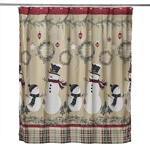 SKL Home by Saturday Knight Ltd. Cortina de ducha rústica con diseño de muñeco de nieve, multicolor
