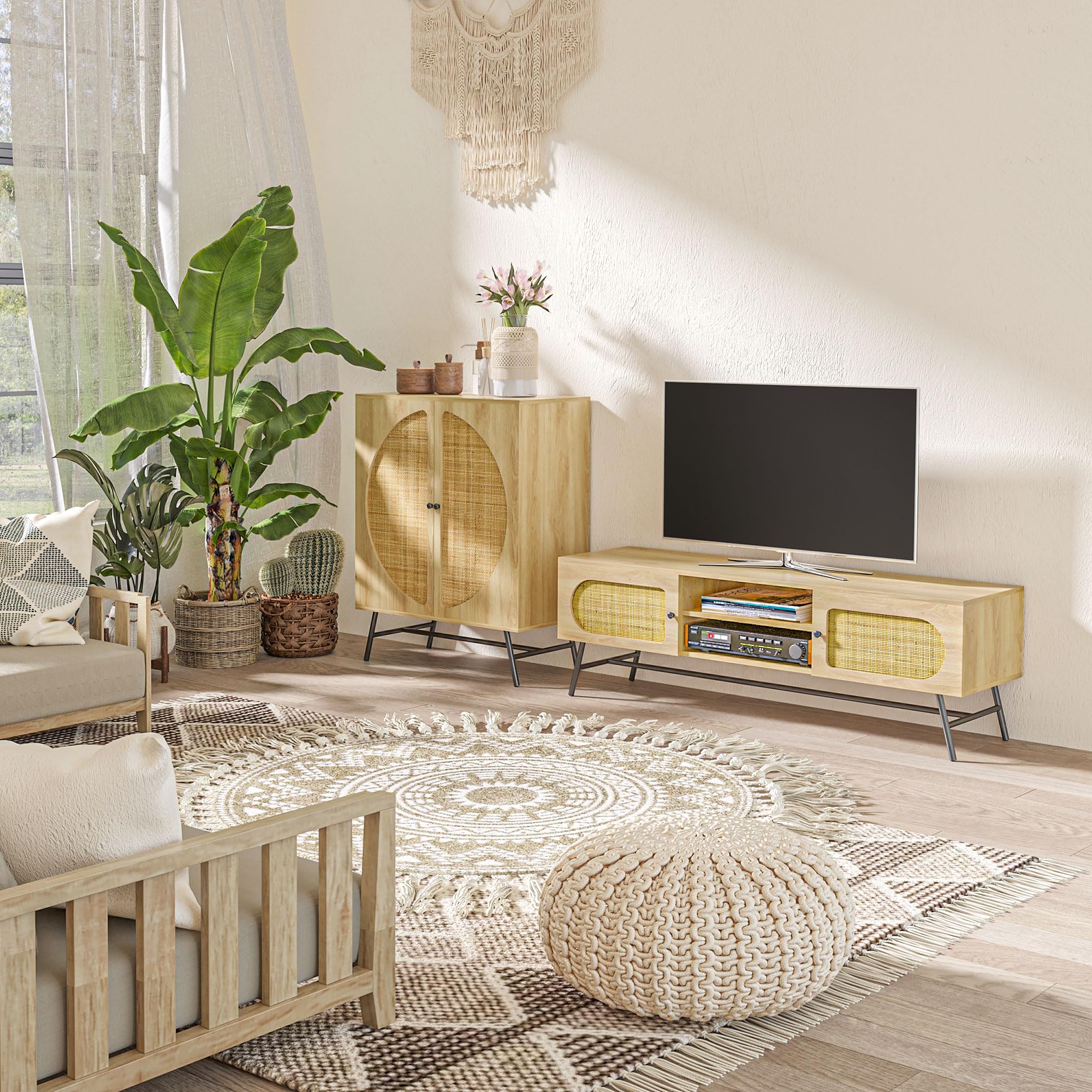 HOMCOM Meuble de Rangement Buffet Haut 2 Portes 80 x 39 x 101,8 cm Naturel