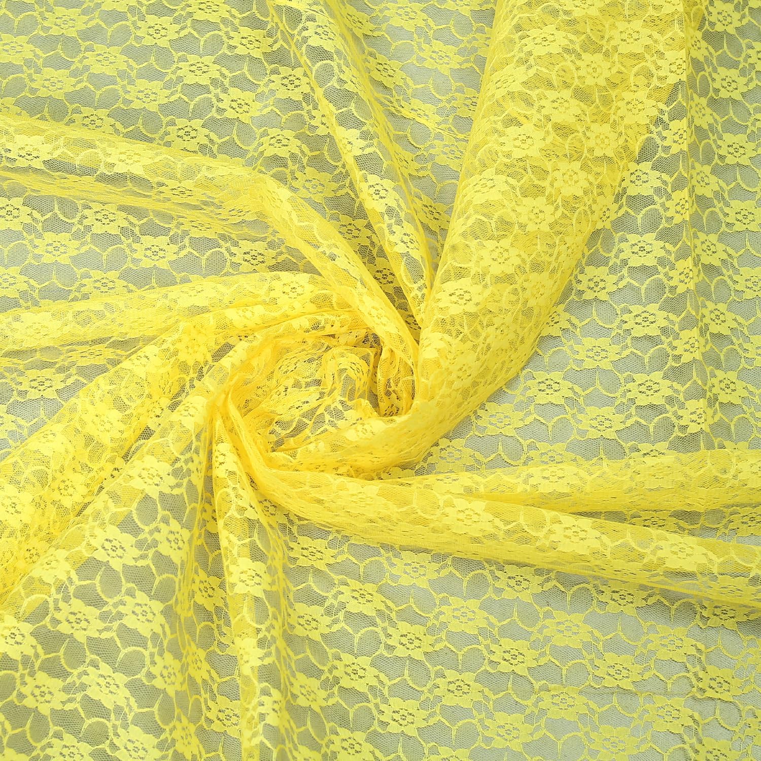 MDS Pack of 5 Yard Long x 55” Wide Lace Fabric, Floral Pattern Vintage Rachelle Lace Trim Fabric Bolt by Yard for Wedding Bridal Dress Fashion Crafts DIY Party Home Decor Multipurpose - Yellow