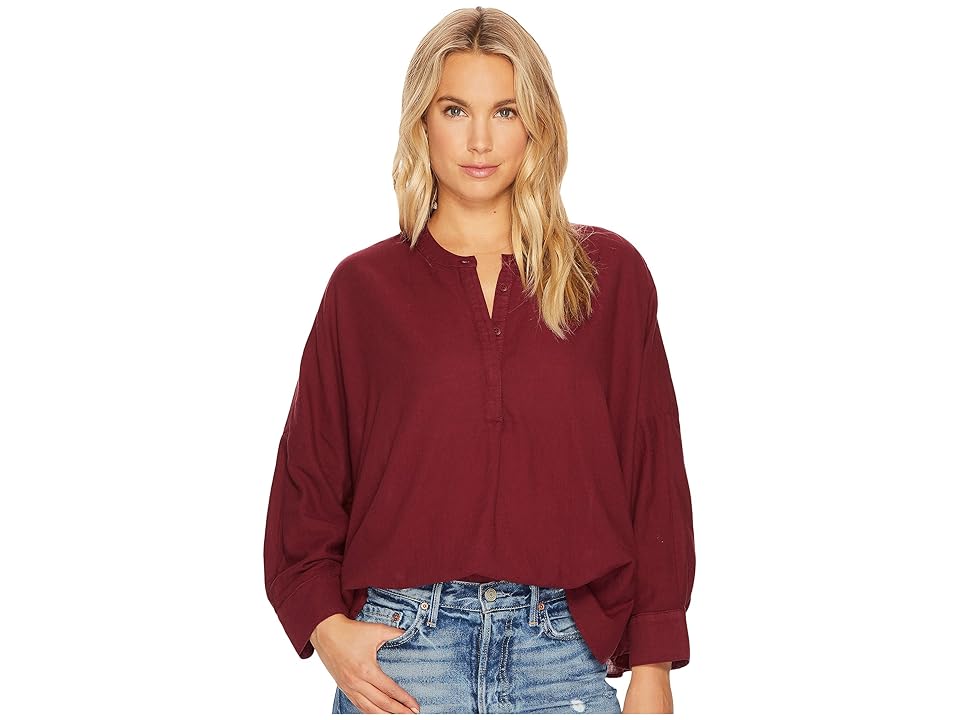 

HEATHER Drew Twill Voile Mandarin Collar Top (Oxblood) Women's Clothing