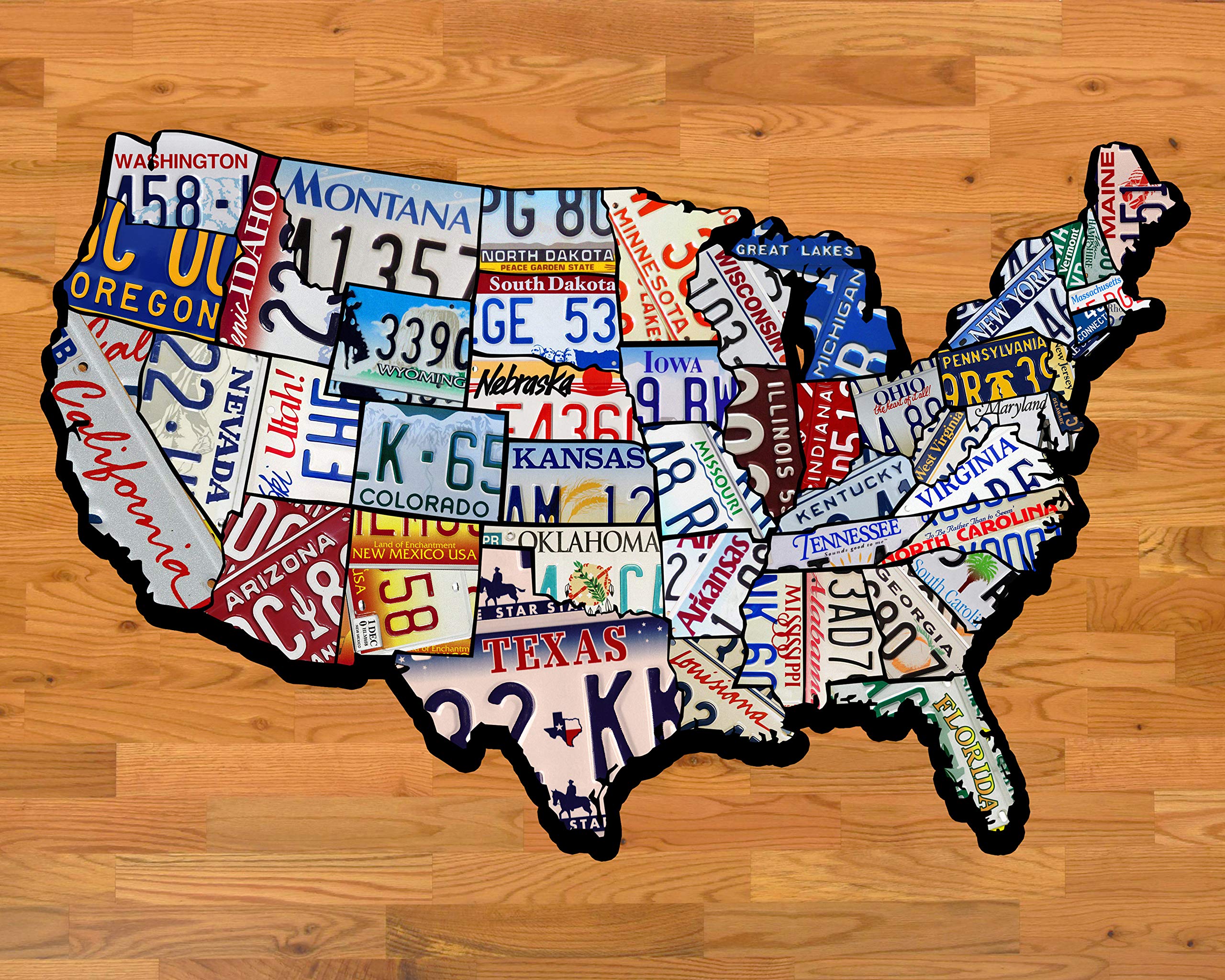 United States License Plates- Vintage American State Rustic Wall Art Decor, USA Wood Design Travel Print Is Ideal For Home Decor, Office Decor, Garage Decor & Shop Decor. Great Gift. Unframed - 14x11