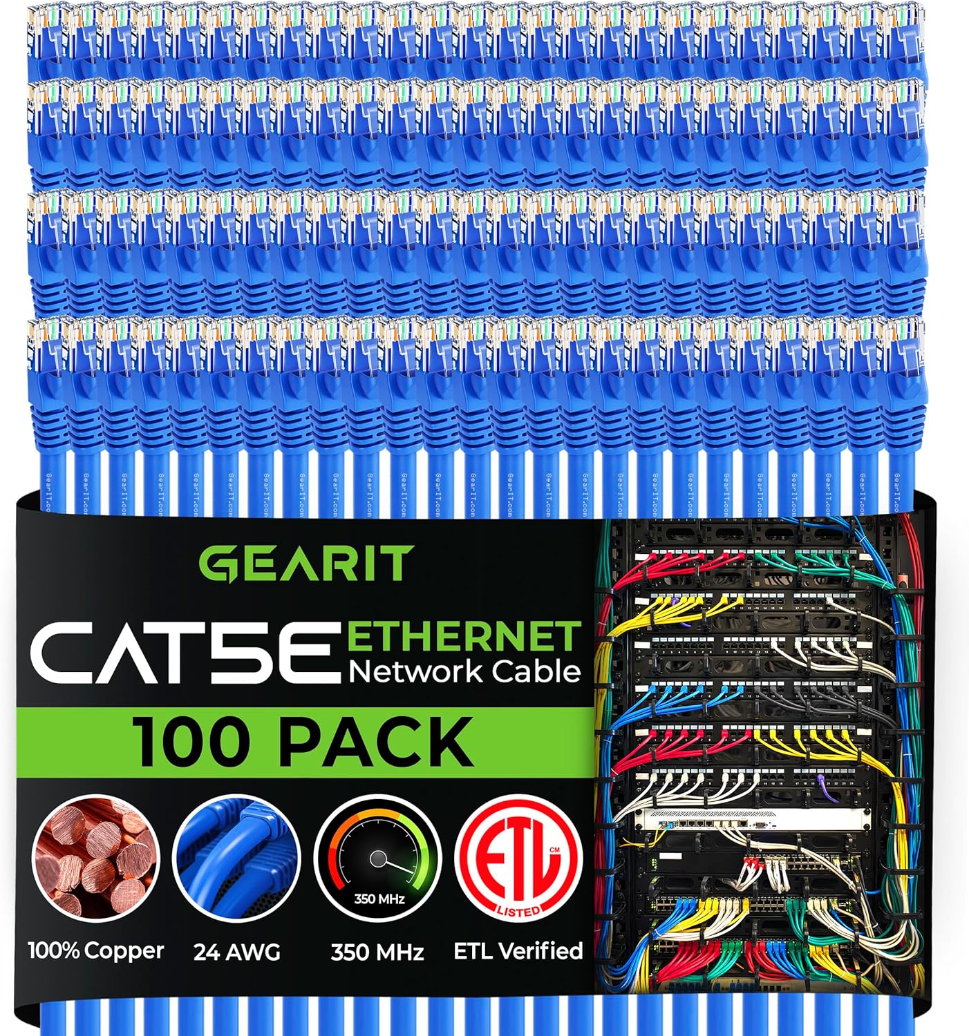 GearIT 100-Pack Cat5e Ethernet Patch Cable 3 Feet Snagless RJ45 LAN Network Cord Blue Compatible with 48-Port Switch