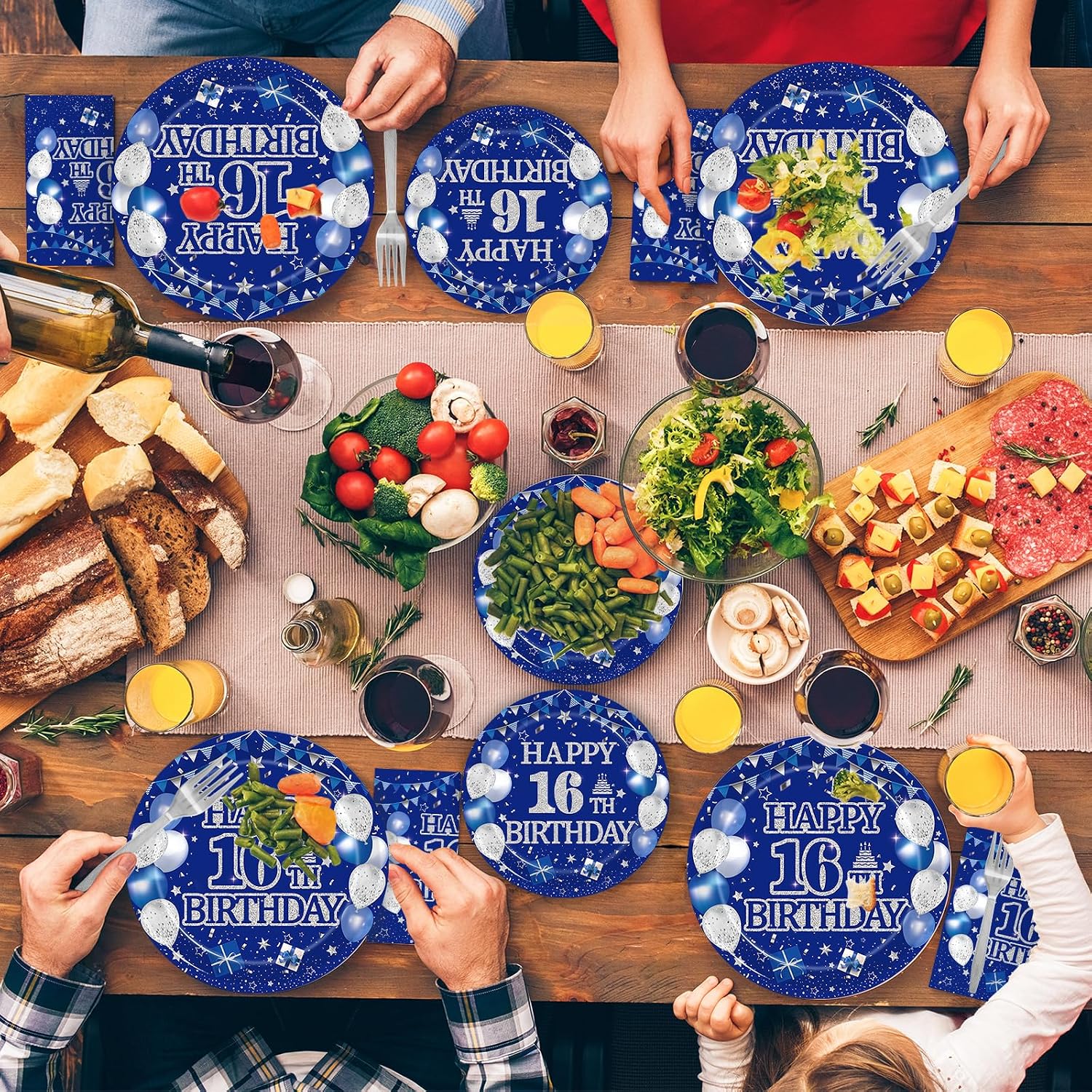 Kepeel 96Pcs 16th Birthday Party Tableware Set, Blue and Silver Happy 16th Birthday Party Decorations Supplies for Boys Girls 16 Years Old Birthday Party Dessert Plates Napkins Forks Favors, Serve 24