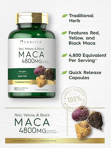 Miniatura 3 de Carlyle Cápsulas de raíz de maca para mujeres y hombres 4800 mg 180 unidades Extracto de alta potencia Suplemento sin OMG y sin gluten