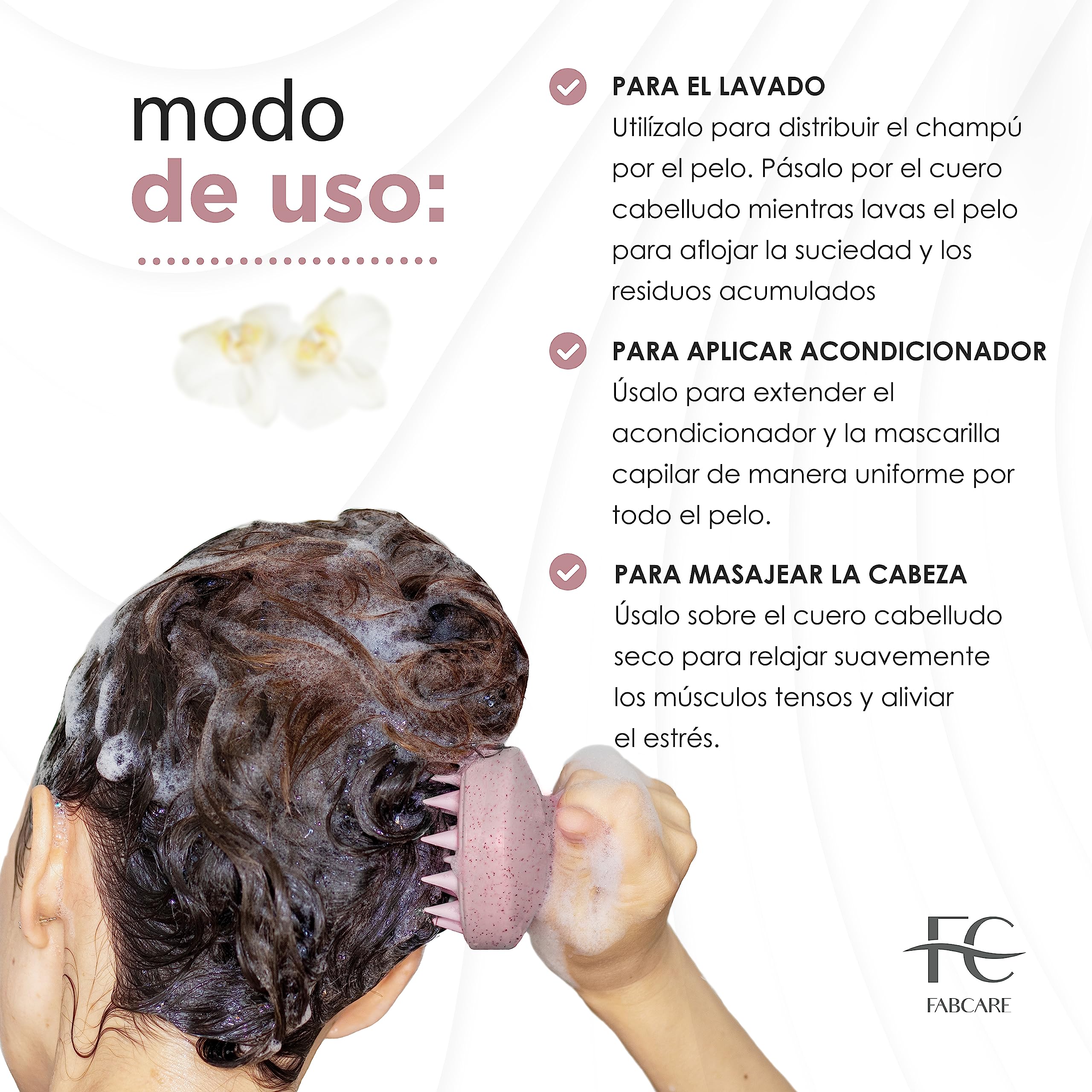 FABCARE Cepillo Cuero Cabelludo | Masajeador Cuero Cabelludo | Paja Trigo y Silicona | Cepillo Exfoliante Capilar Pelo Húmedo y Mojado | Masajeador Cabeza Crecimiento Capilar, Limpieza y Sequedad