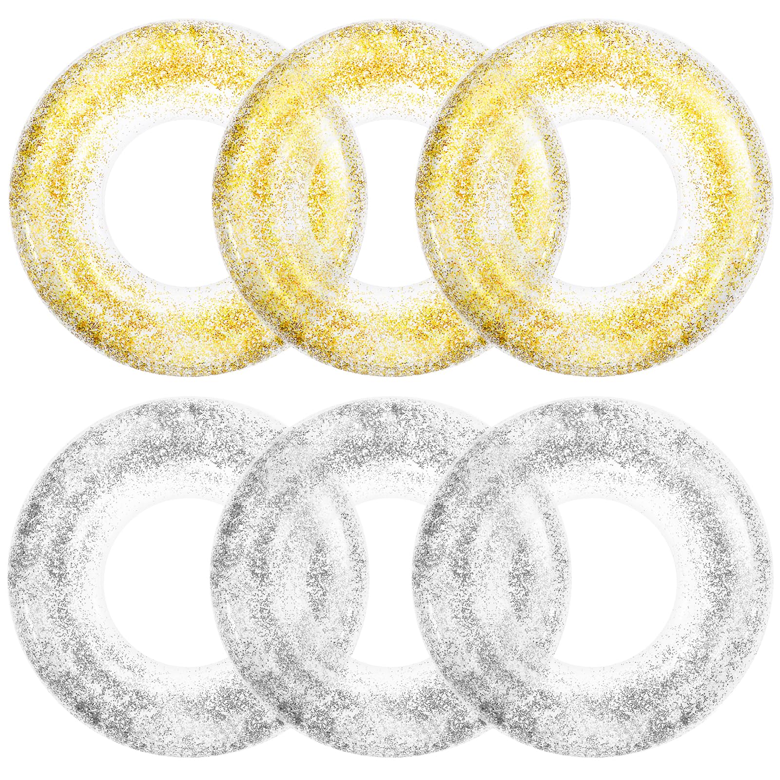 Jexine 6 Pcs Glitter Inflatable Pool Float Tube 30 Inch, Gold,Silver