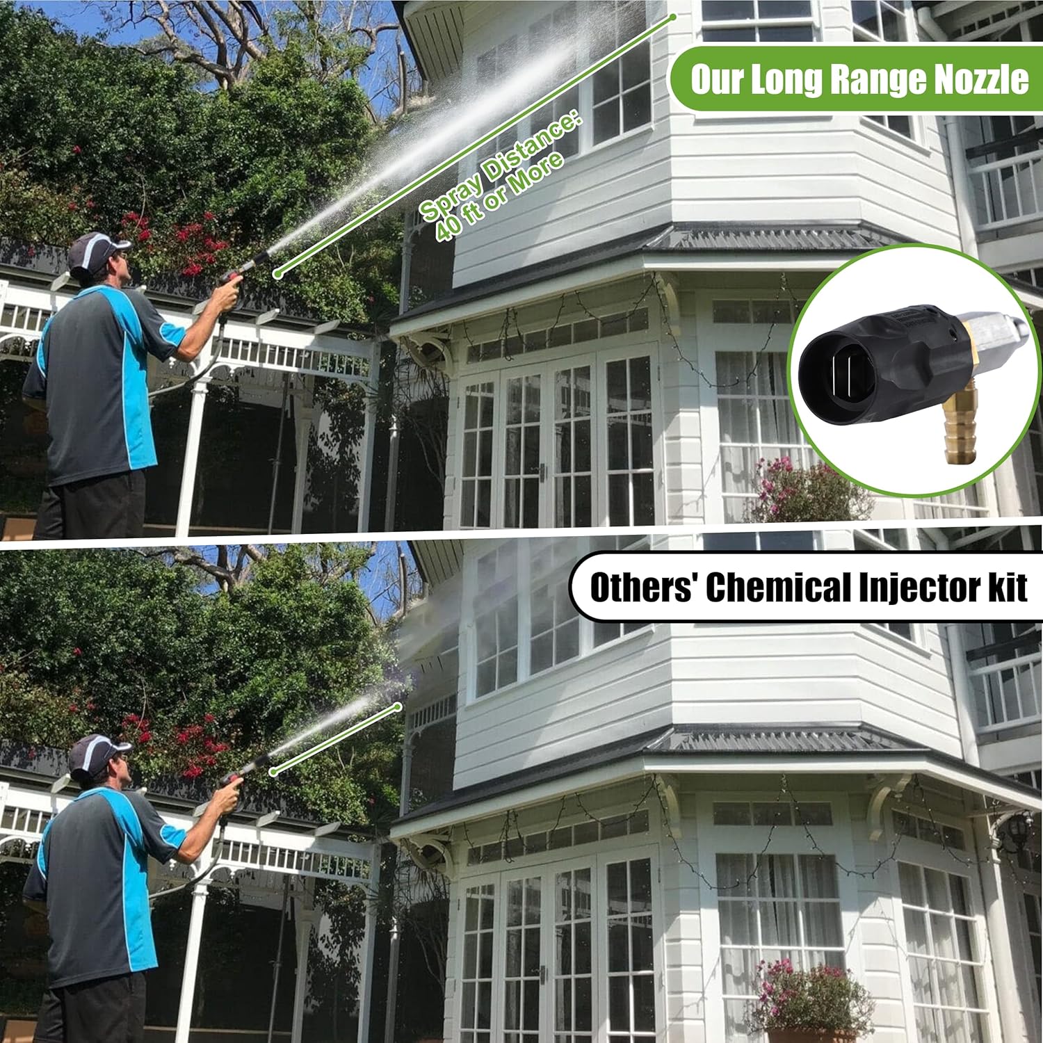 Pressure Washer Hose, Adjustable Long Range Downstream Injection Nozzle Kit 4-4.5 GPM