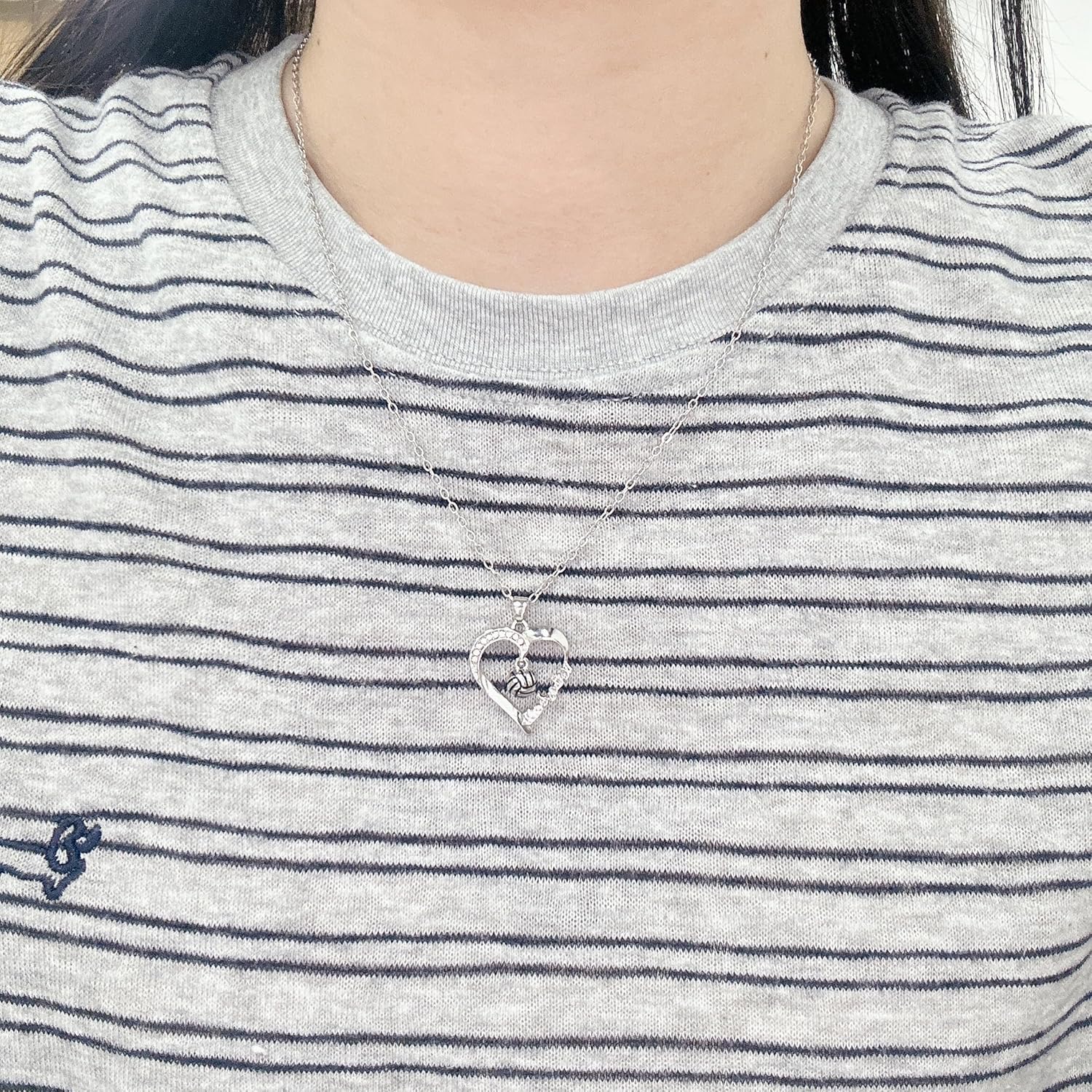 Volleyball Heart Pendant Necklace for Women Men Stainless Steel Adjustable Chain Rhinestone Love Sports Ball Charm Party Jewelry Team Players Sport Fans Lovers Gifts with Inspirational Card - Image 2