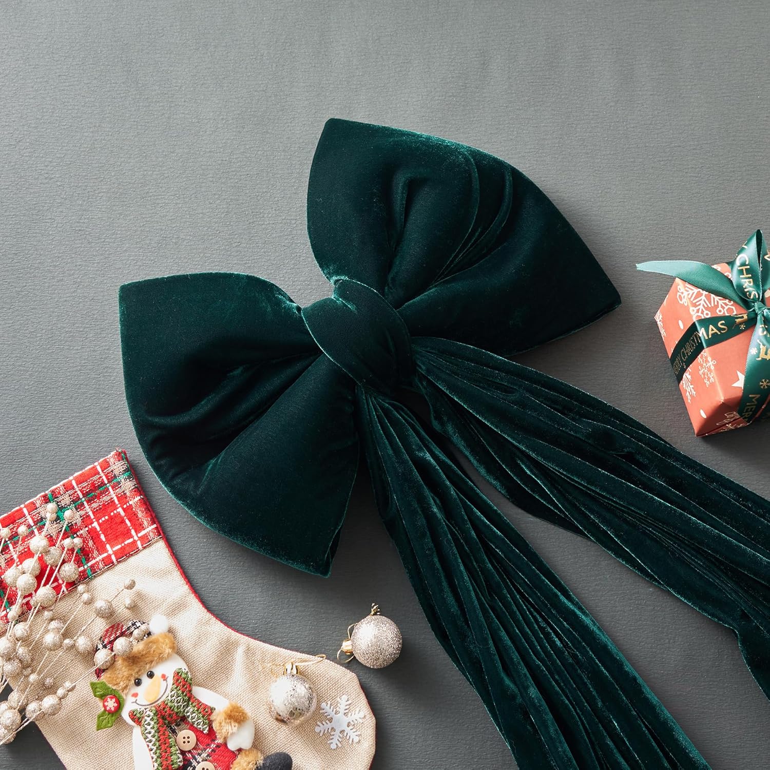 Christmas Decorations - Giant Green Xmas Bow - 70x16 Inch Oversized Red Velvet Christmas Tree Topper - Christmas Ribbon Gift Bow - Indoor/Outdoor Xmas Decor for Home Wreaths/Mantels/Front Door/Wedding