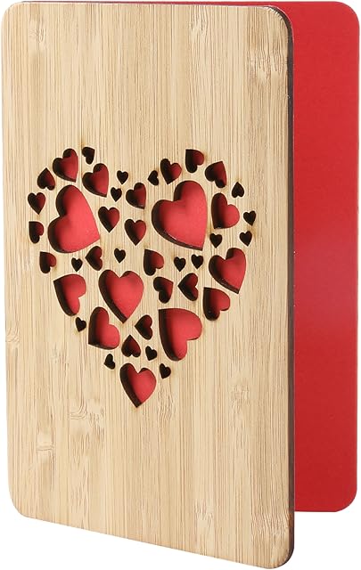 Wooden Heart-Shaped Anniversary Card for Wife,Handmade Wood Bamboo Wedding Anniversary Cards,Valentines Gifts for Her/Him/Husband/Girlfriend/Boyfriend