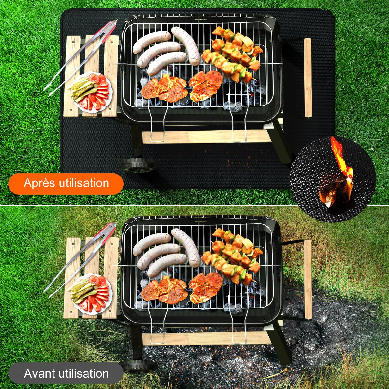 Tapis de Protection Thermique Pliable 60x105 cm Ignifuge Anti-étincelles pour Barbecues Poêles à Bois Sol