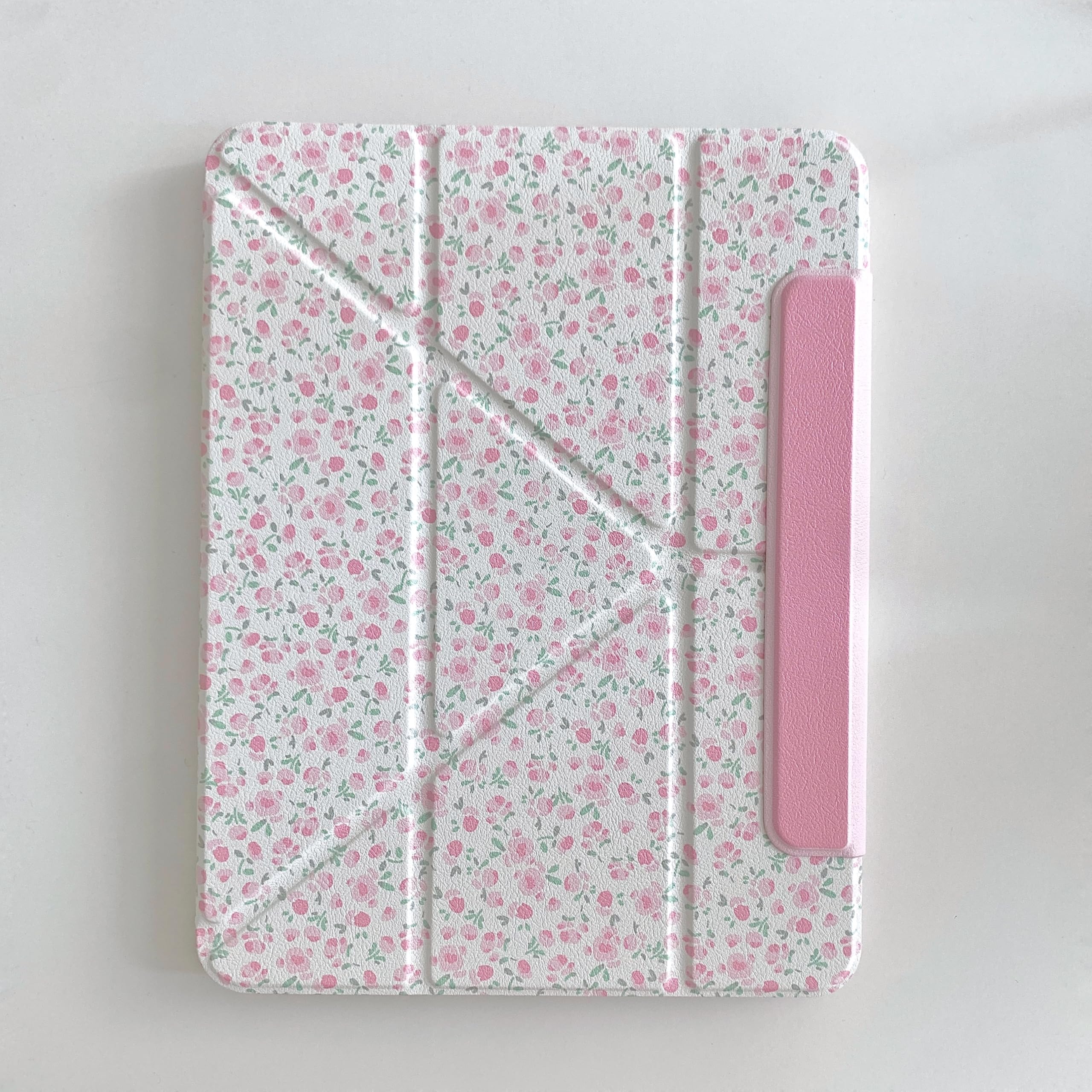 Detachable Magnetic 360 Rotating Adjustable Kickstand Hard PU Folio Case for Apple White Pink Rose Flower Floral Pretty Chic Cute Lovely Girls (for