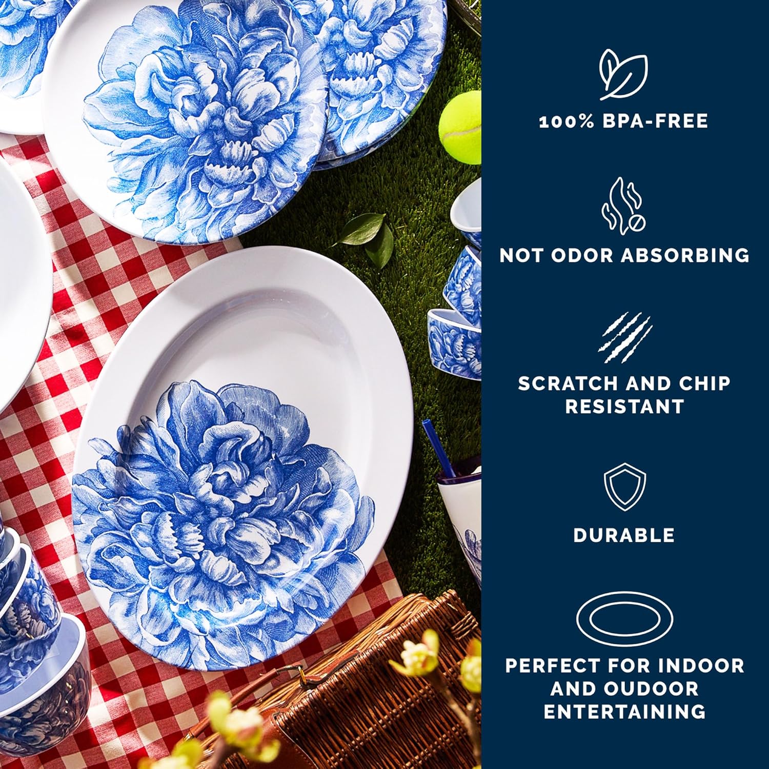 Oval Rimmed Platter with Peony Pattern by Caskata