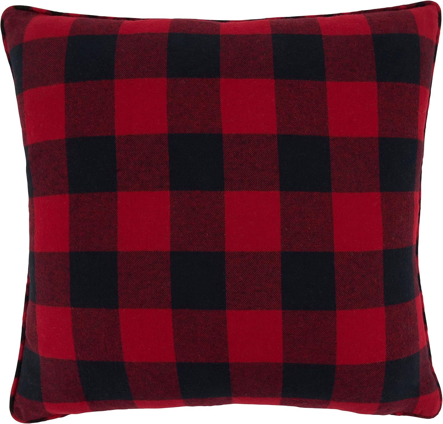SARO LIFESTYLE Christmas Collection Buffalo Plaid Merry Pillow Cover, 16", Red