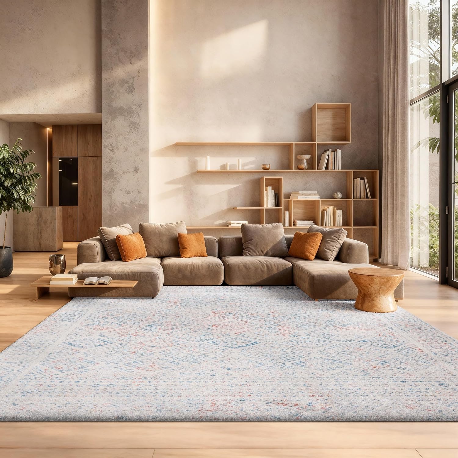 SAFAVIEH Area Rug 8x10 - Tulum Collection - Large - Ivory Terracotta Moroccan Boho Distressed Design Non-Shedding Easy
