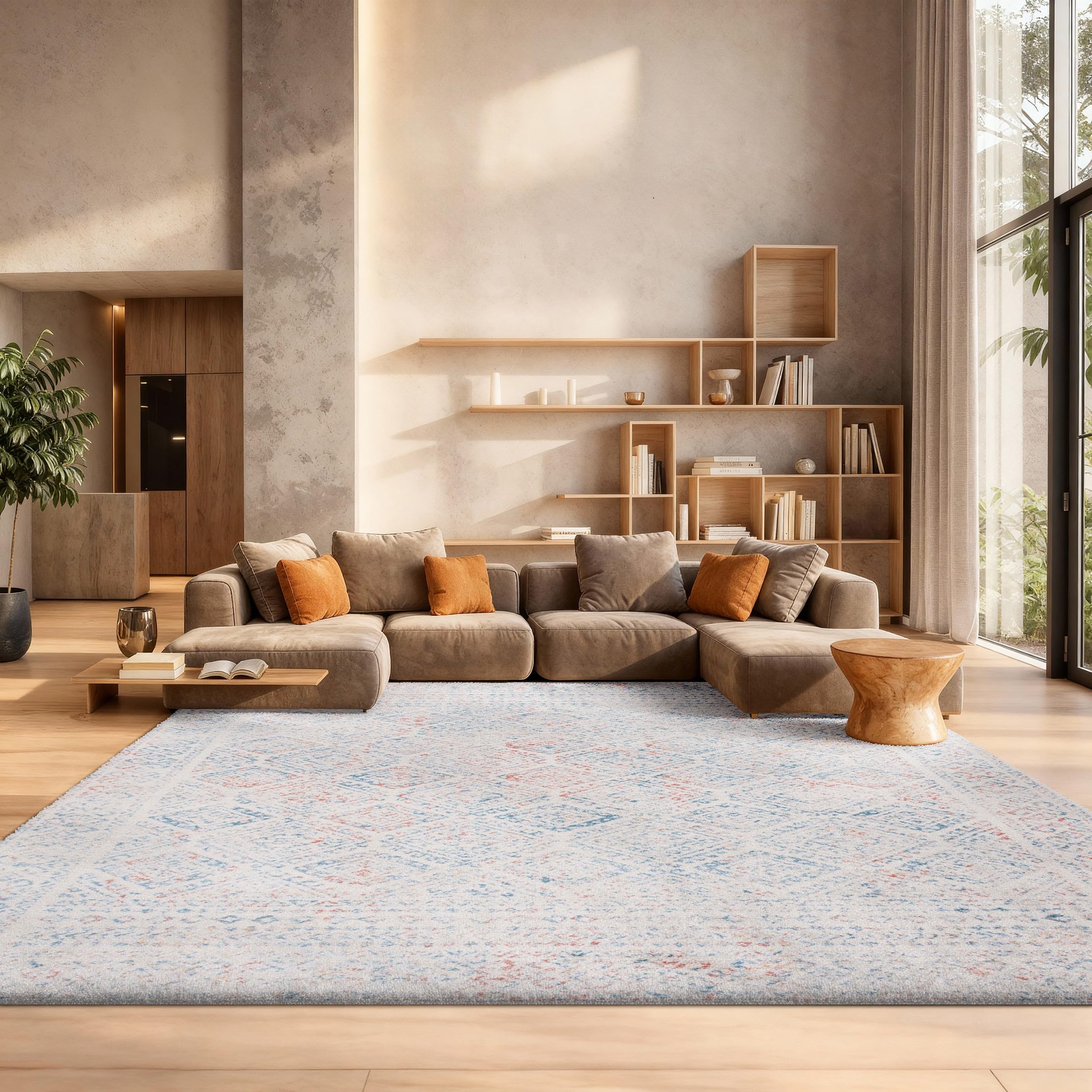 SAFAVIEH Area Rug 8x10 - Tulum Collection - Large - Ivory Terracotta Moroccan Boho Distressed Design Non-Shedding Easy
