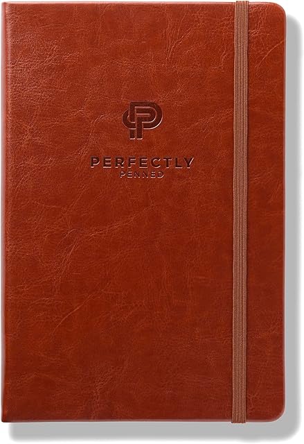 Perfectly Penned Ruled A5 Notebook/Journal/Writing Pad | Vegan Friendly Hardback Leather Cover | Extra Thick with 255, Lined, 120 GSM Premium Pages | 21 x 14 cm | Luxury Card Gift Box | Brown