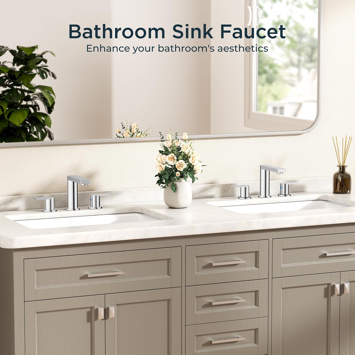 FORIOUS Chrome Bathroom Faucets 3 Hole, 8 Inch Widespread Bathroom Sink Faucet with Pop-up Drain and Cupc Supply Lines, 2-Handle for Vanity, Hotel