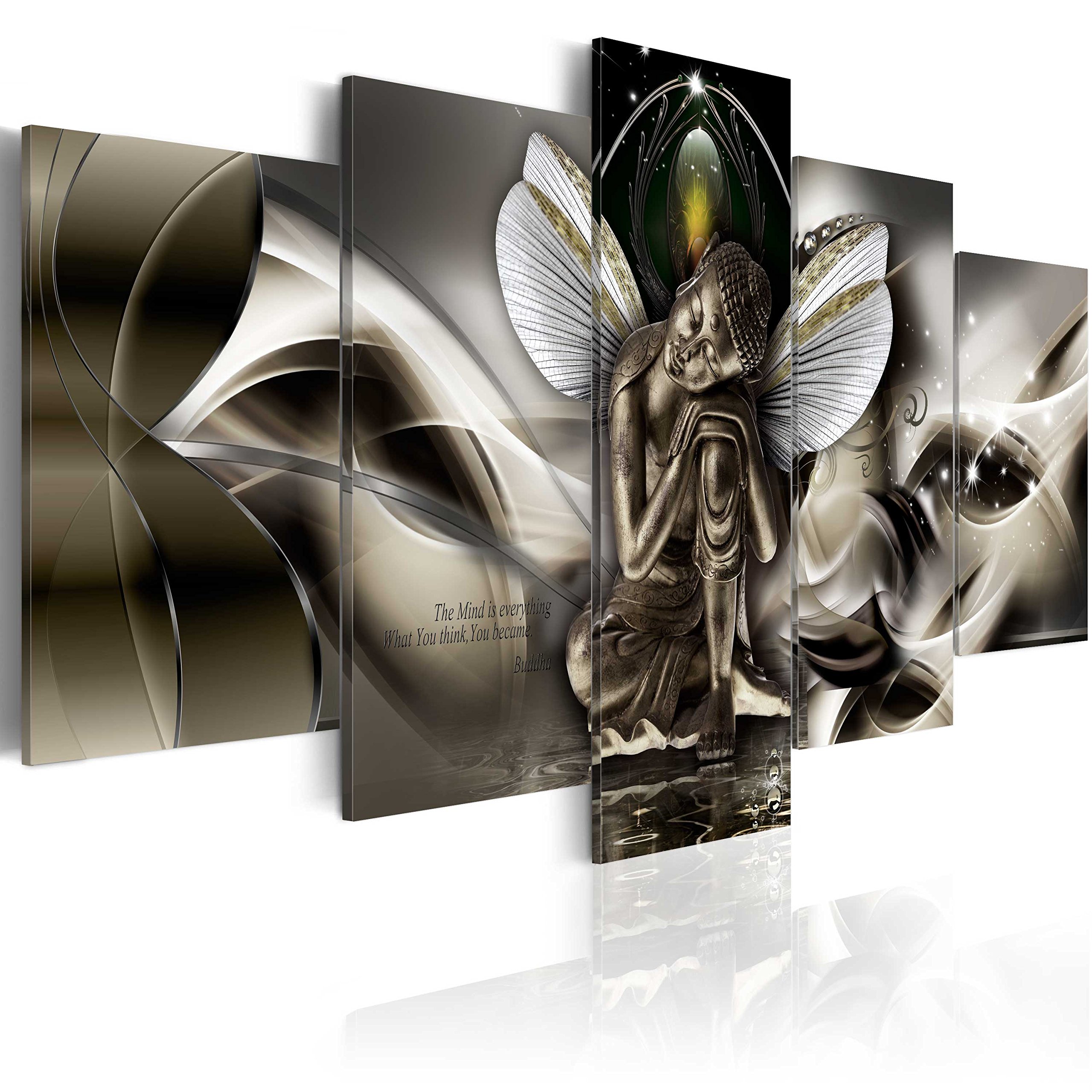 Cuadros B&D XXL - Cuadro en Lienzo Buda 200x100 cm Abstracto 5 Piezas Cuadros decorativos Decoracion Decorativo para Pared salon modernos dormitorios Cascada h-A-0008-b-o