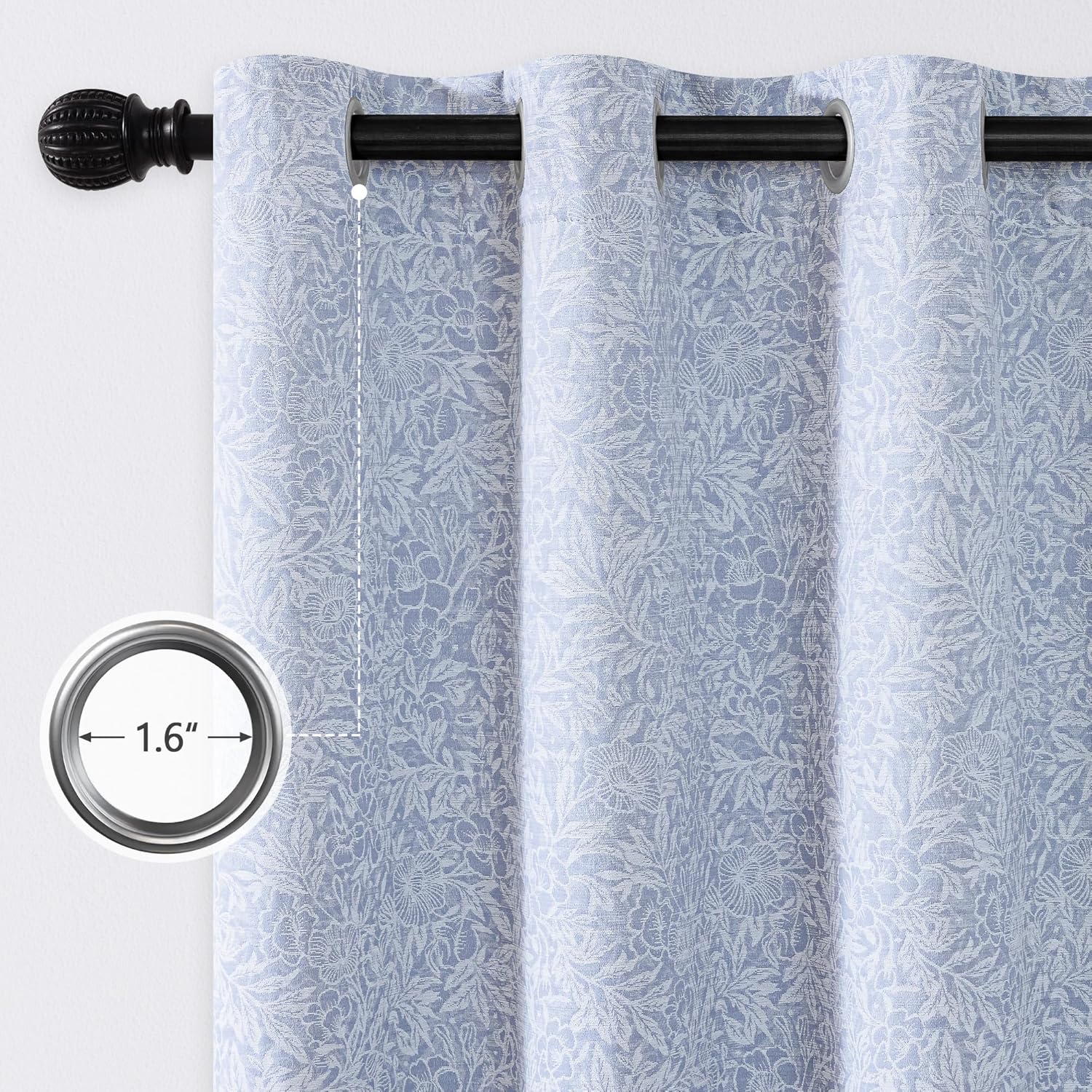 Metro Parlor Light Blue Floral Jacquard Blackout Curtains 84 Inches Long for Bedroom,Chenille Pattern Vintage Flower Curtains for Living Room Darkening Thermal Insulated Grommet Window Drapes,2 Panels