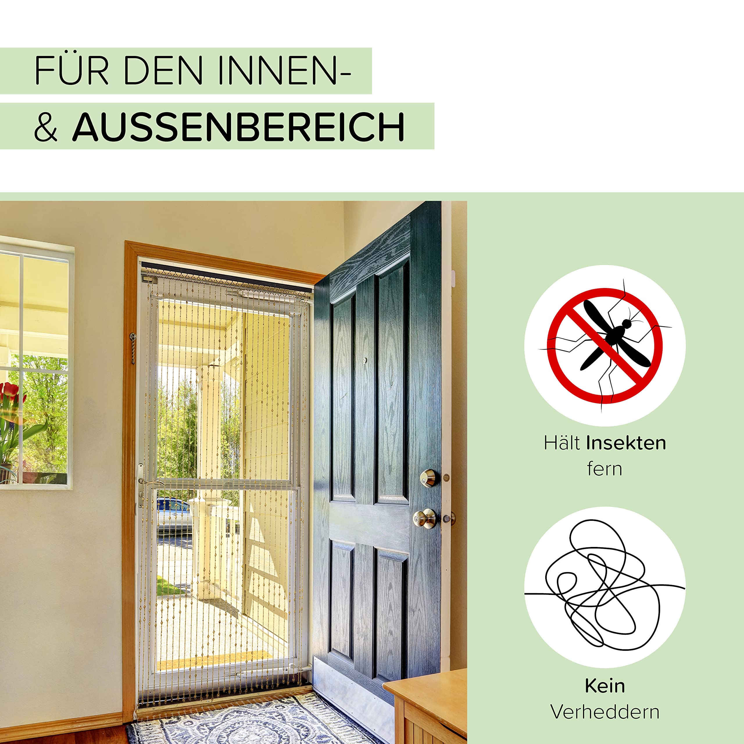 Kobolo Türvorhang Perlenvorhang Samara 31 Stränge 90x200 - Sichtschutz Balkon und Terrasse