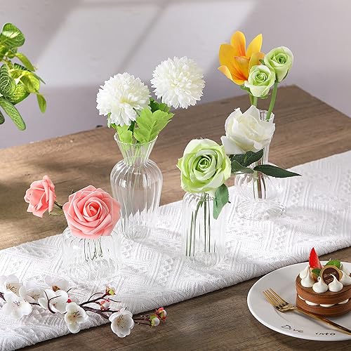 Miniatura 6 de Juego de 12 jarrones modernos transparentes a granel, jarrones pequeños a rayas geométricas, jarrones de cuello estrecho, jarrón de flores, lindo