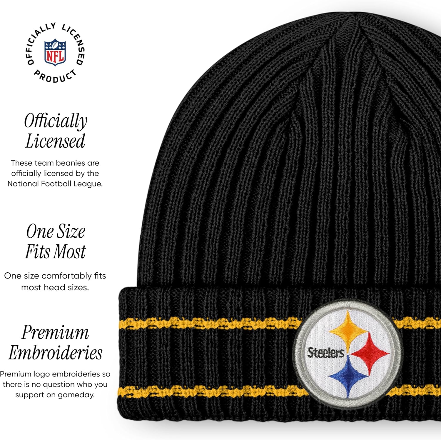 FOCO NFL Mens NFL Team Logo Ribbed Beanie Hat - Image 4